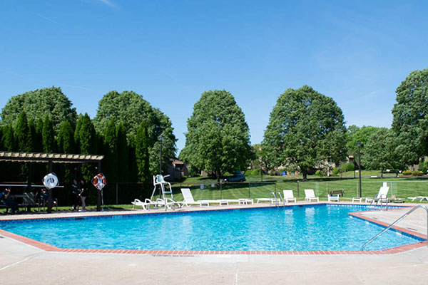 Pool area with trees in the background